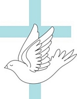 White dove on Blue Christian cross Logo for Town Centre Chaplaincy group in Rochdale, Lancashire.